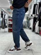 Dark Blue Hem Ripped Effect Boyfriend Jeans WE-2881