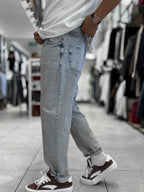 Ice Blue Hem Ripped Effect Boyfriend Jeans WE-2881