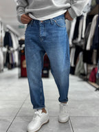 Blue Pocket Ripped Boyfriend Jeans WE-2909
