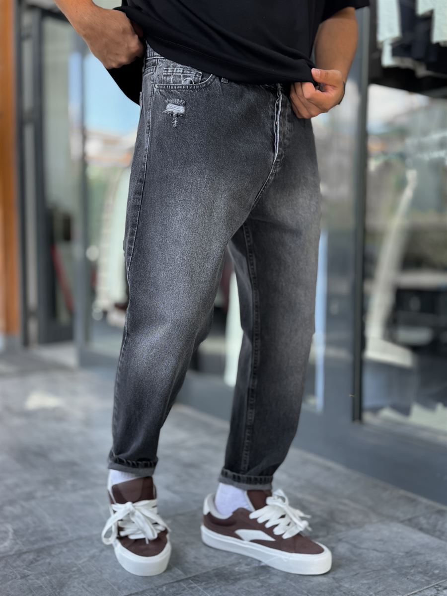 Charcoal Pocket Ripped Boyfriend Jeans WE-2909