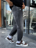 Charcoal Pocket Ripped Boyfriend Jeans WE-2909