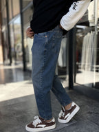 Dark Blue Boyfriend Jeans with Distressed Pocket Details WE-2402