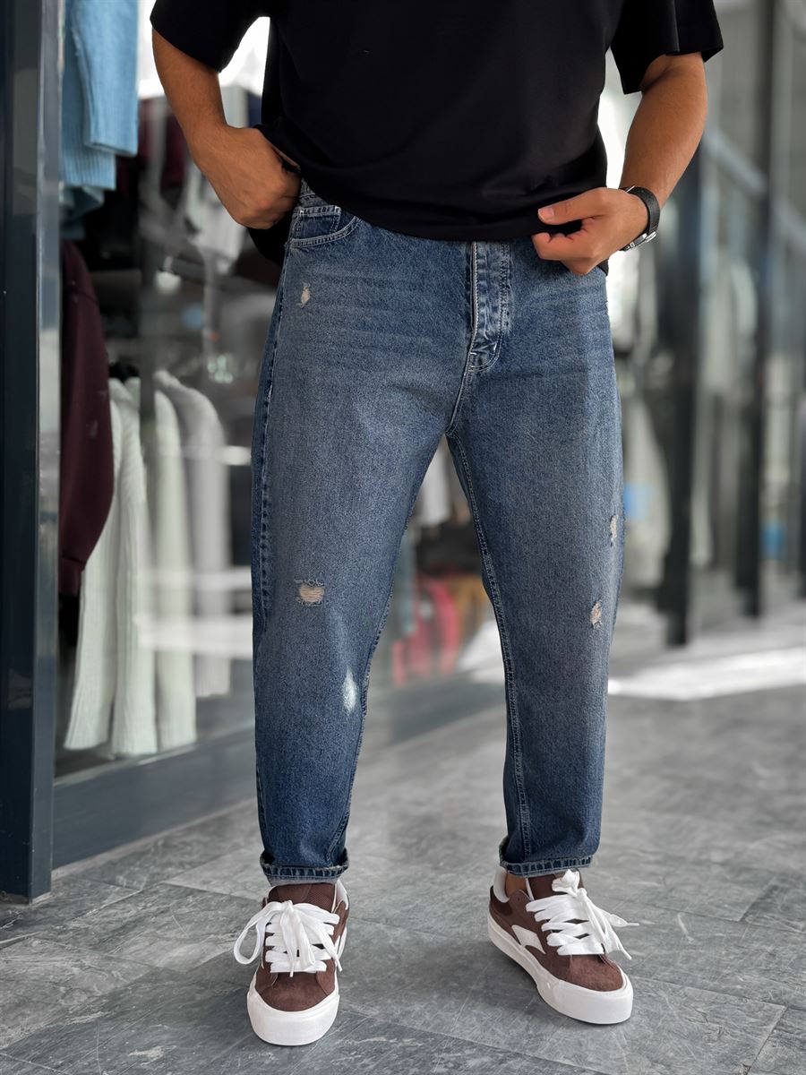 Dark Blue Ripped Boyfriend Jeans WE-3340