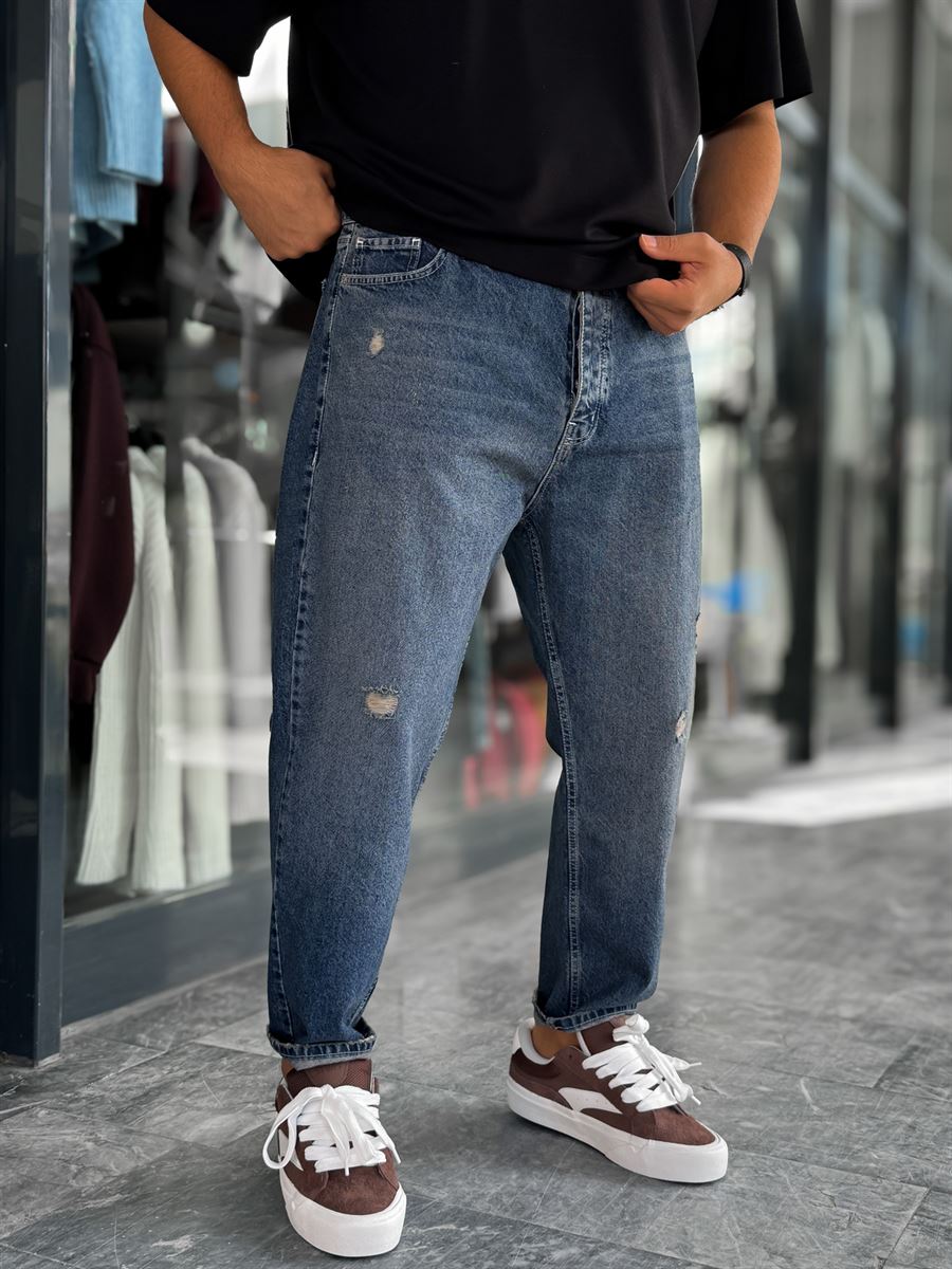 Dark Blue Ripped Boyfriend Jeans WE-3340