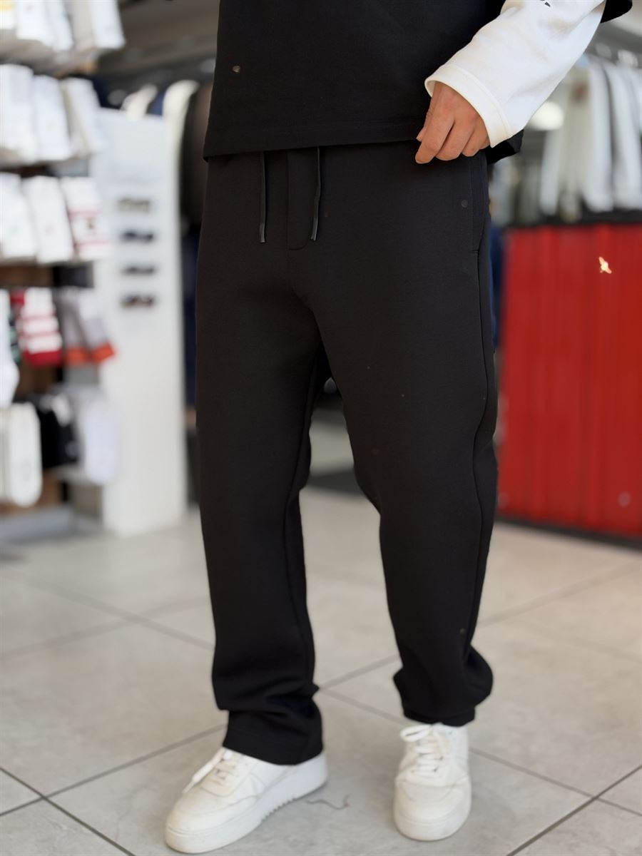 Black Panda Fabric Straight-Leg Sweatpants MRK-2875