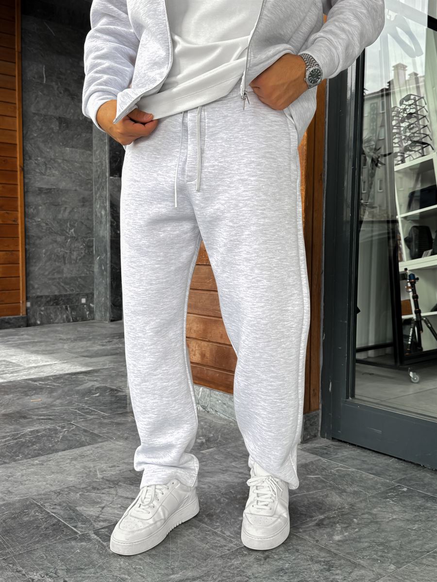 Light Gray Panda Fabric Straight-Leg Sweatpants MRK-2875