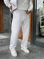 Light Gray Panda Fabric Straight-Leg Sweatpants MRK-2875