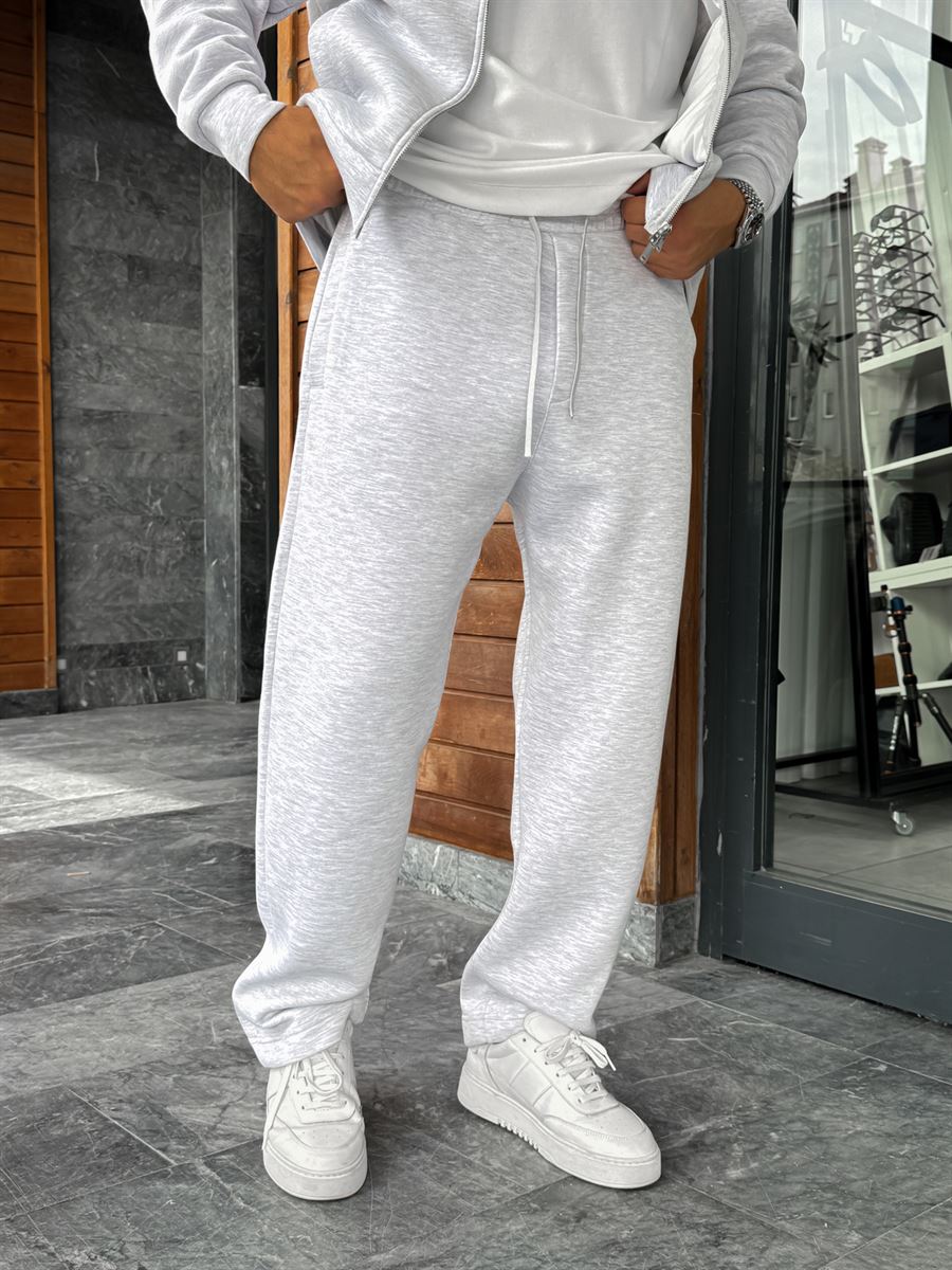 Light Gray Panda Fabric Straight-Leg Sweatpants MRK-2875