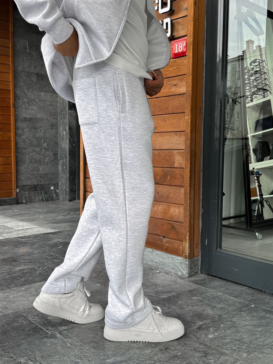 Light Gray Panda Fabric Straight-Leg Sweatpants MRK-2875