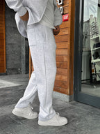 Light Gray Panda Fabric Straight-Leg Sweatpants MRK-2875