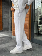 Light Gray Panda Fabric Straight-Leg Sweatpants MRK-2875