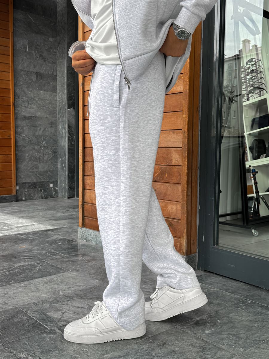 Light Gray Panda Fabric Straight-Leg Sweatpants MRK-2875