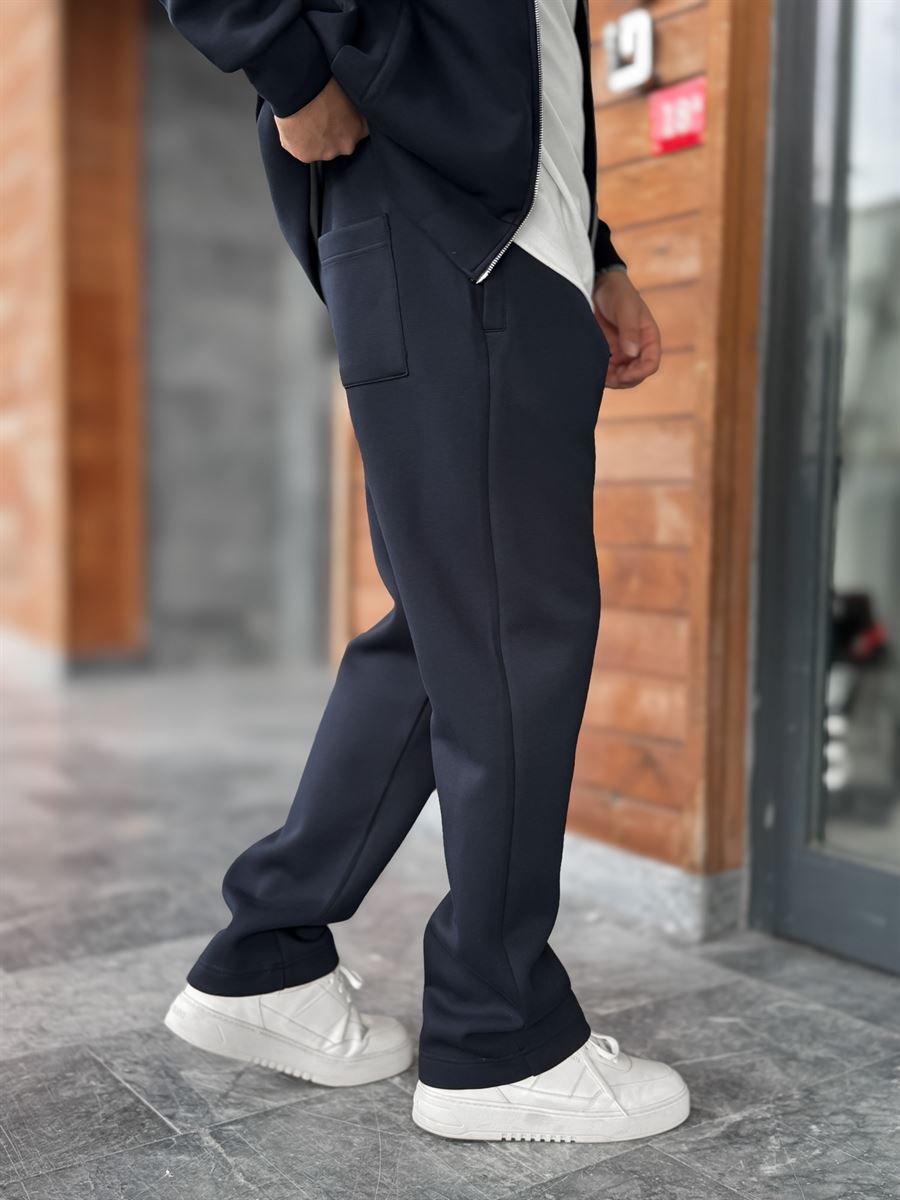 Navy Panda Fabric Straight-Leg Sweatpants MRK-2875