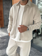 Stone Zip-Up Collared Sweatshirt MRK-2876