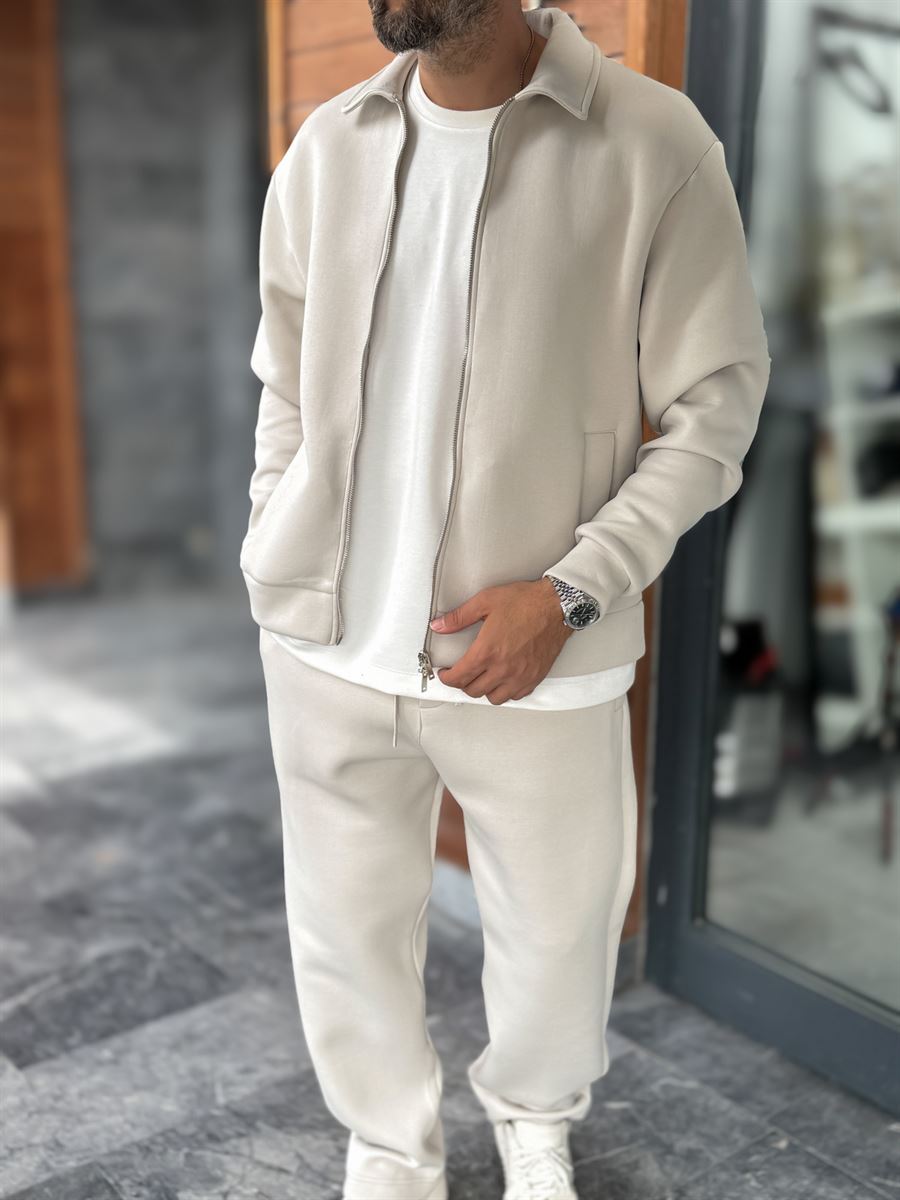 Stone Zip-Up Collared Sweatshirt MRK-2876