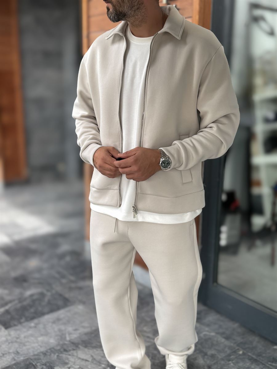 Stone Zip-Up Collared Sweatshirt MRK-2876