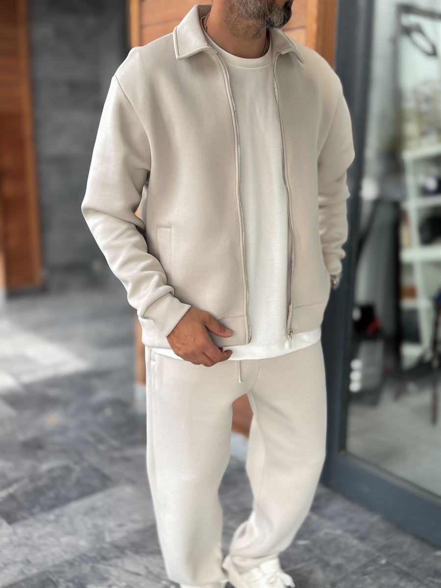 Stone Zip-Up Collared Sweatshirt MRK-2876