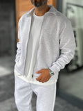 Light Gray Zip-Up Collared Sweatshirt MRK-2876