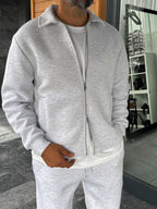 Light Gray Zip-Up Collared Sweatshirt MRK-2876