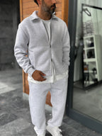 Light Gray Zip-Up Collared Sweatshirt MRK-2876