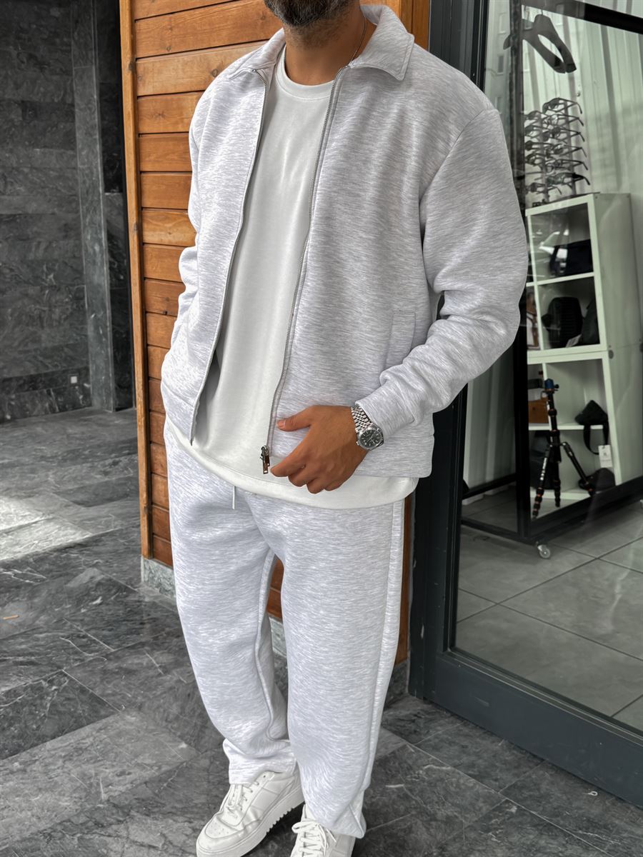 Light Gray Zip-Up Collared Sweatshirt MRK-2876