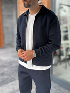 Navy Zip-Up Collared Sweatshirt MRK-2876