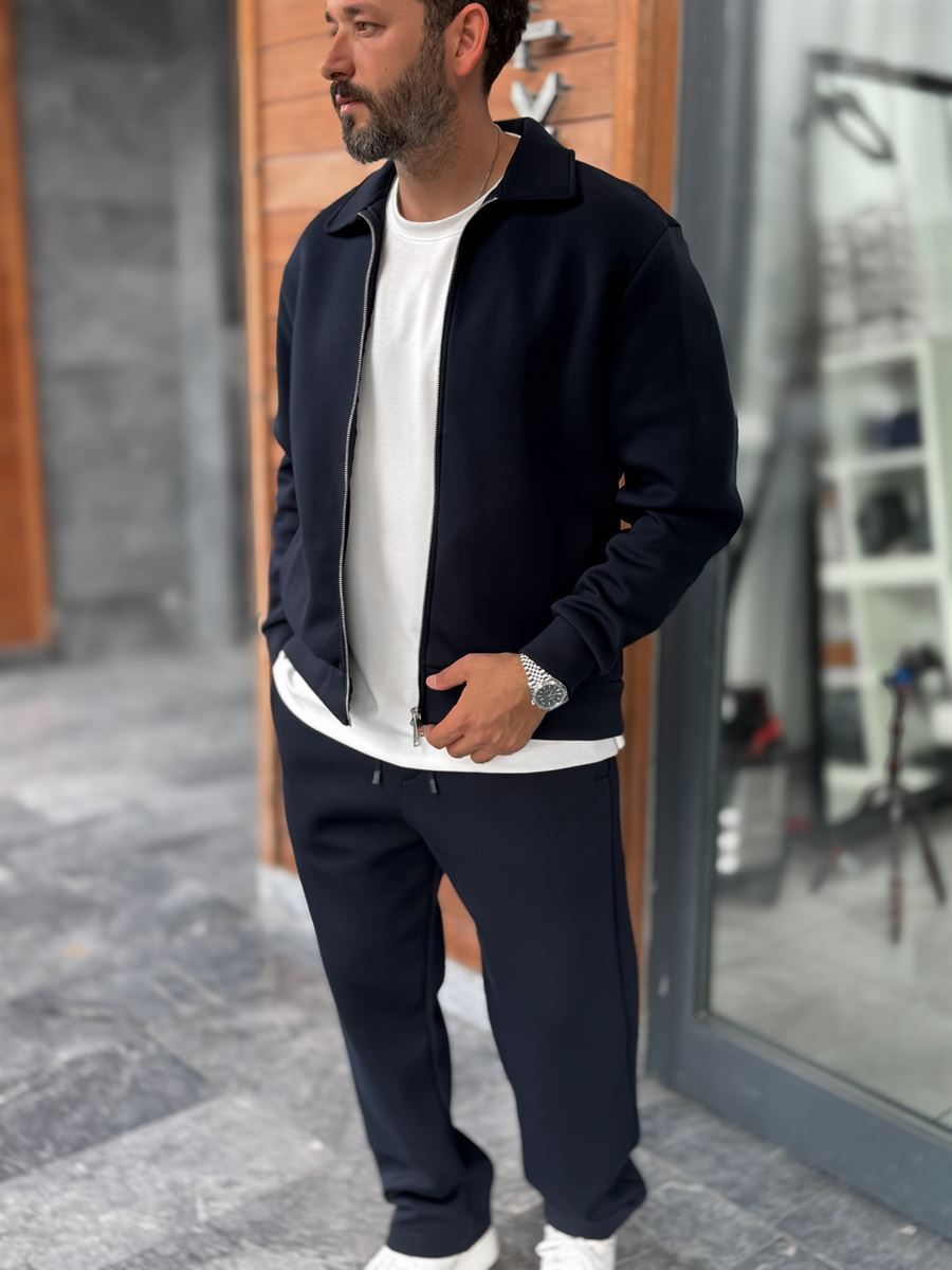 Navy Zip-Up Collared Sweatshirt MRK-2876