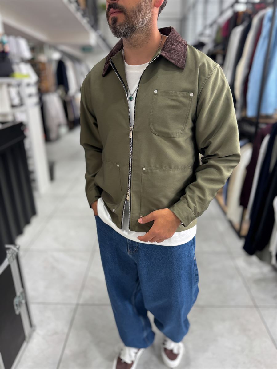 Khaki Velvet Collar Jacket WE-2360