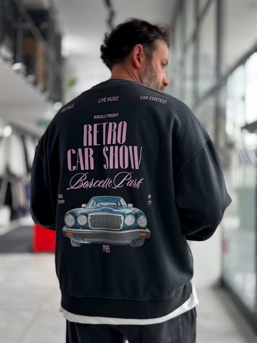 Black Retro Washed Oversized Sweatshirt TW-7090