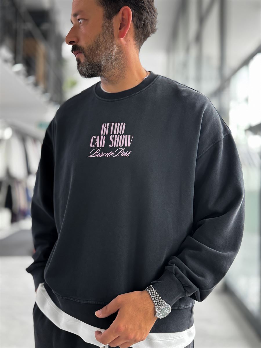 Black Retro Washed Oversized Sweatshirt TW-7090