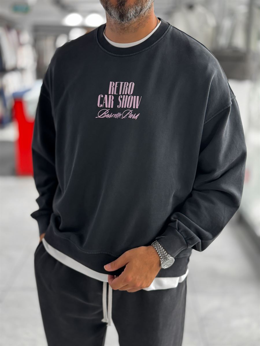 Black Retro Washed Oversized Sweatshirt TW-7090