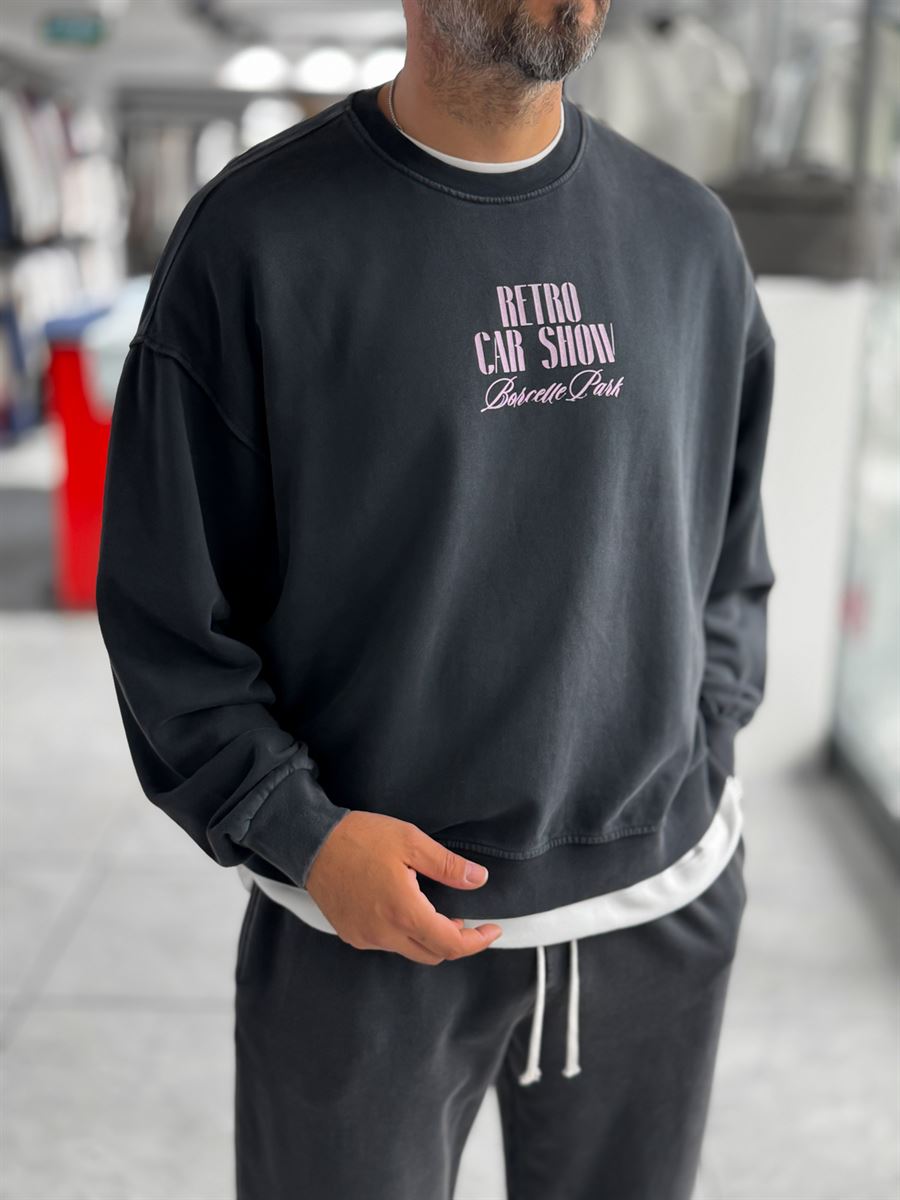 Black Retro Washed Oversized Sweatshirt TW-7090