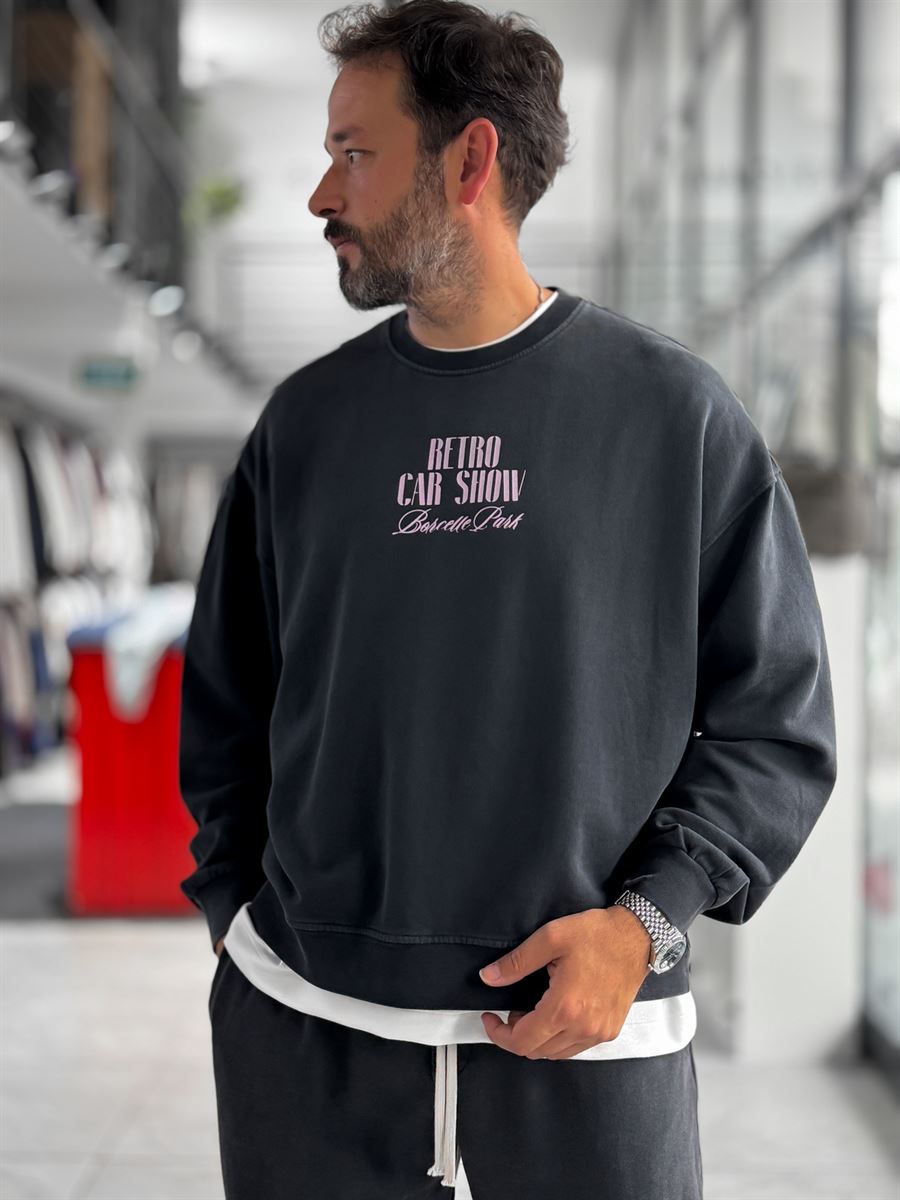 Black Retro Washed Oversized Sweatshirt TW-7090