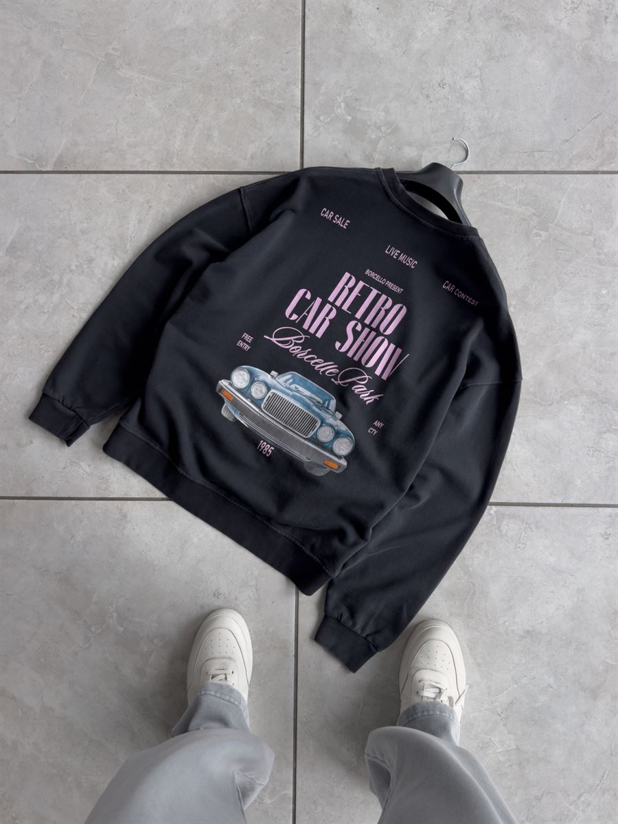 Black Retro Washed Oversized Sweatshirt TW-7090
