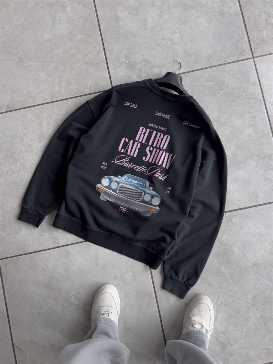 Black Retro Washed Oversized Sweatshirt TW-7090