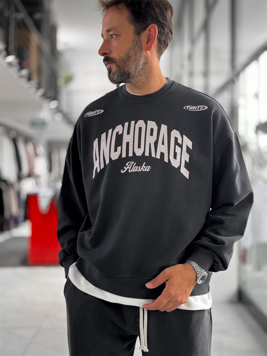 Black Alaska Washed Oversized Sweatshirt TW-7091