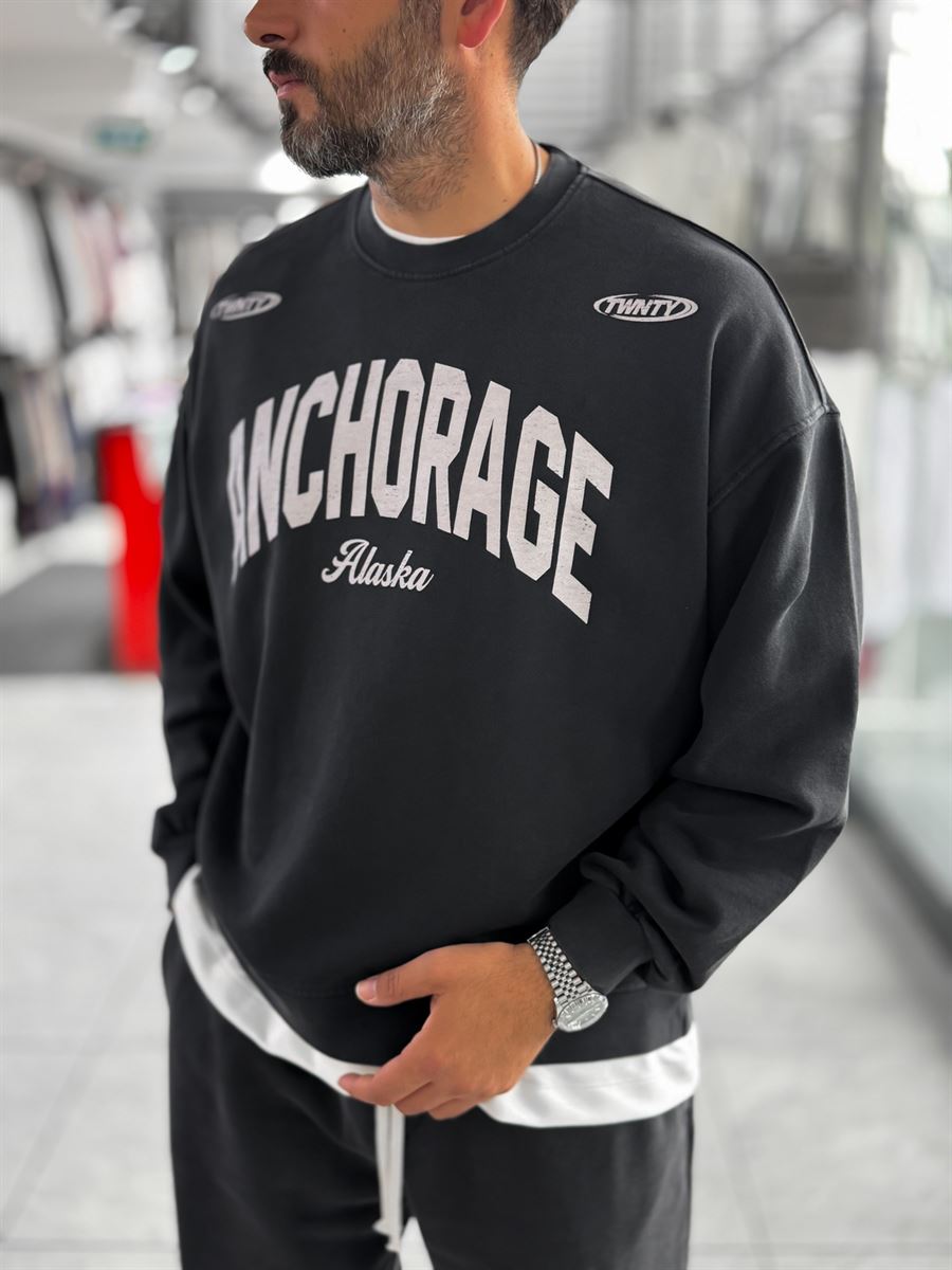 Black Alaska Washed Oversized Sweatshirt TW-7091