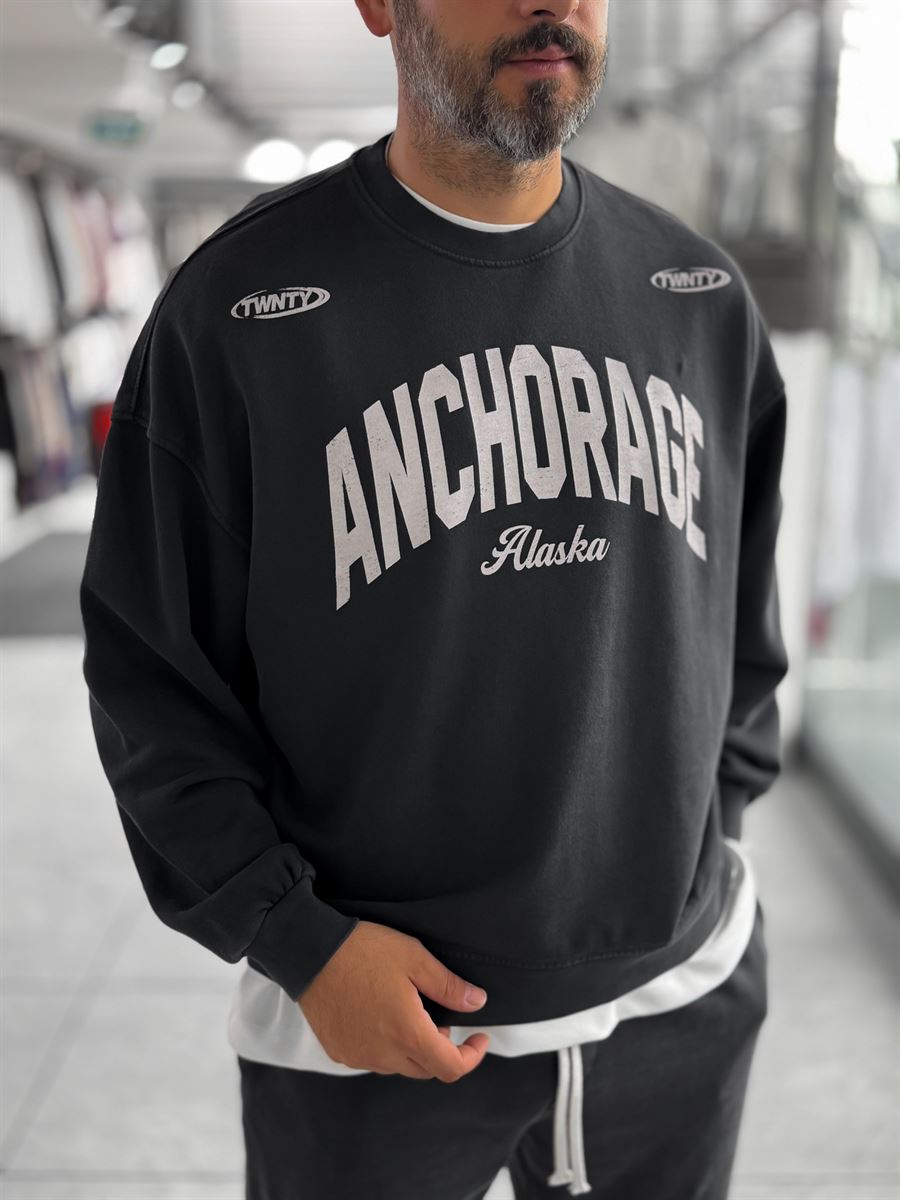 Black Alaska Washed Oversized Sweatshirt TW-7091