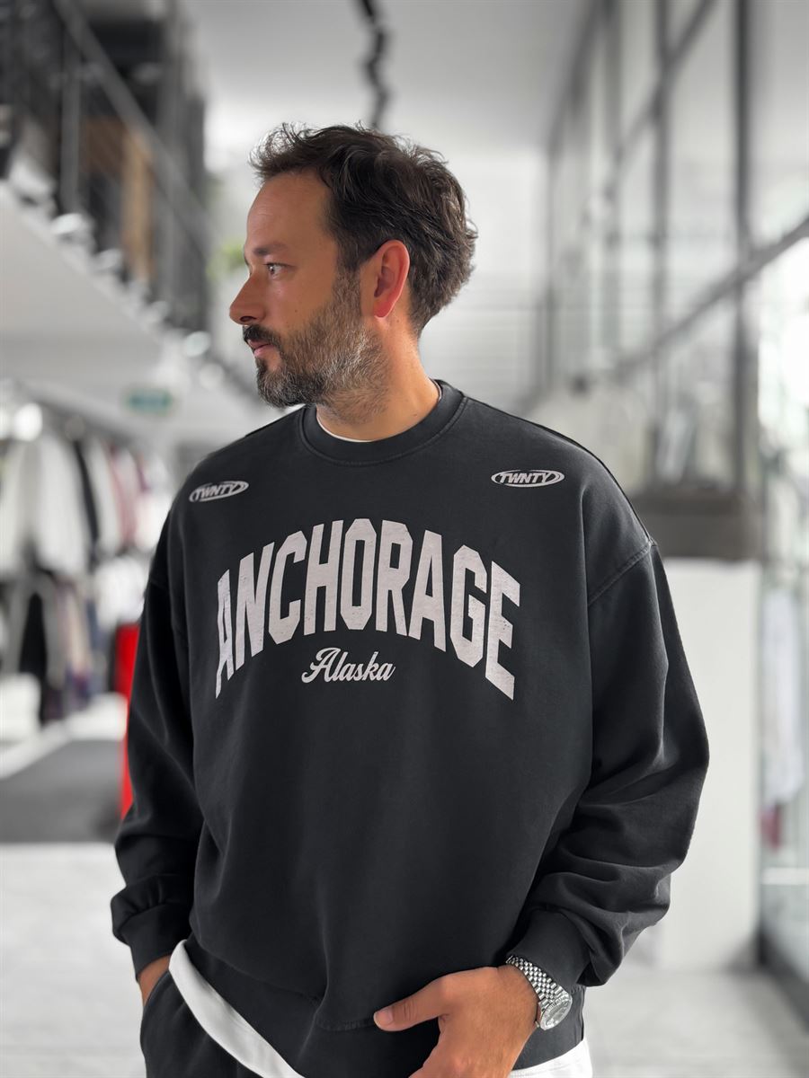 Black Alaska Washed Oversized Sweatshirt TW-7091