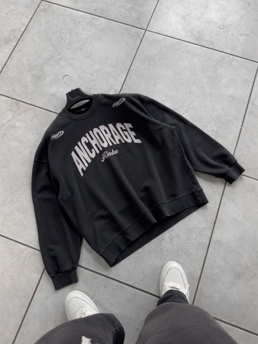 Black Alaska Washed Oversized Sweatshirt TW-7091