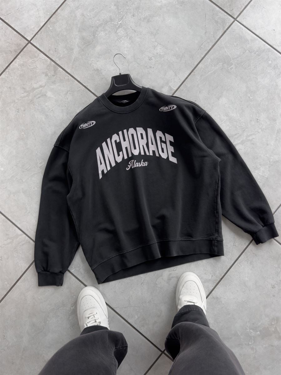Black Alaska Washed Oversized Sweatshirt TW-7091