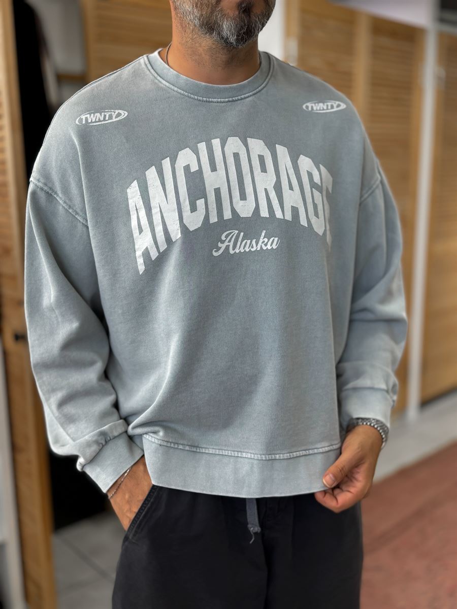 Gray Alaska Washed Oversized Sweatshirt TW-7091