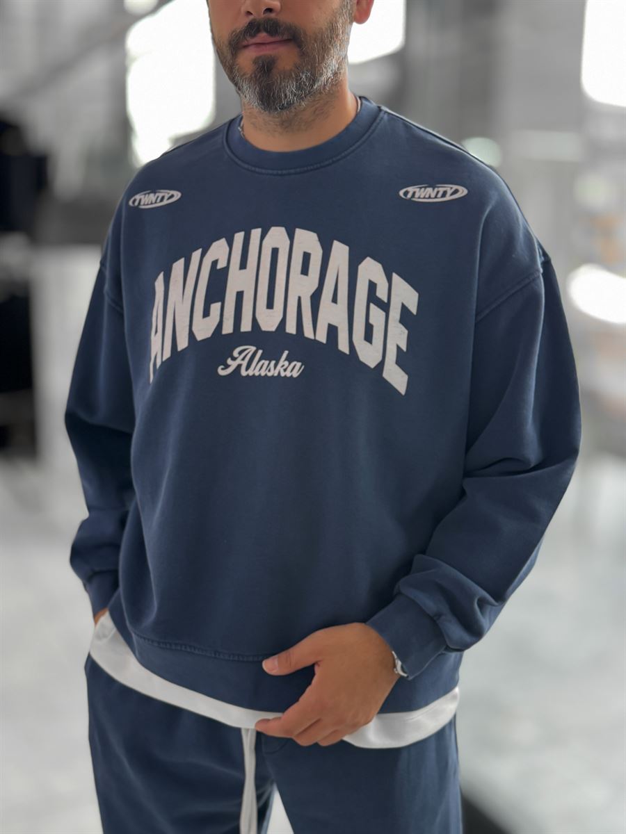 Navy Alaska Washed Oversized Sweatshirt TW-7091