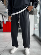 Black Washed Straight-Leg Sweatpants TW-7089
