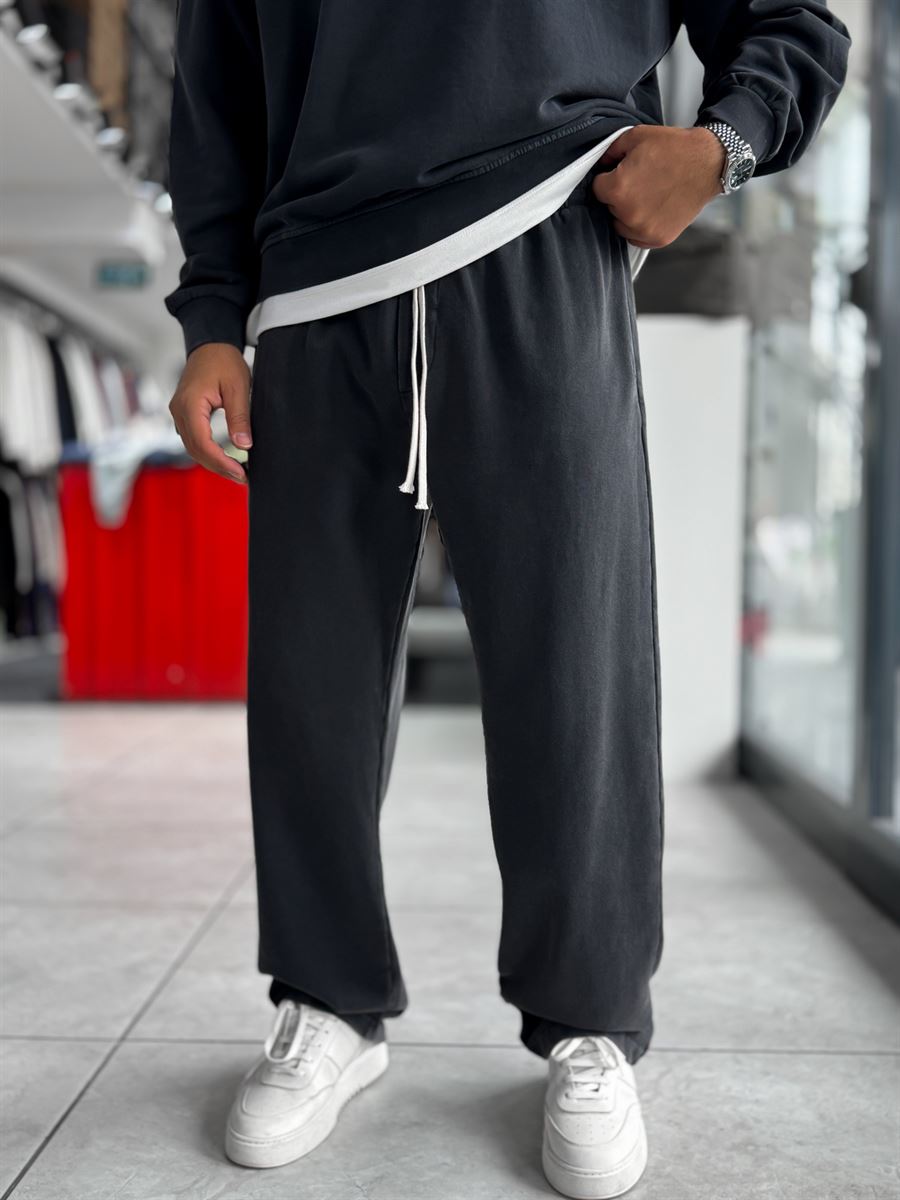 Black Washed Straight-Leg Sweatpants TW-7089