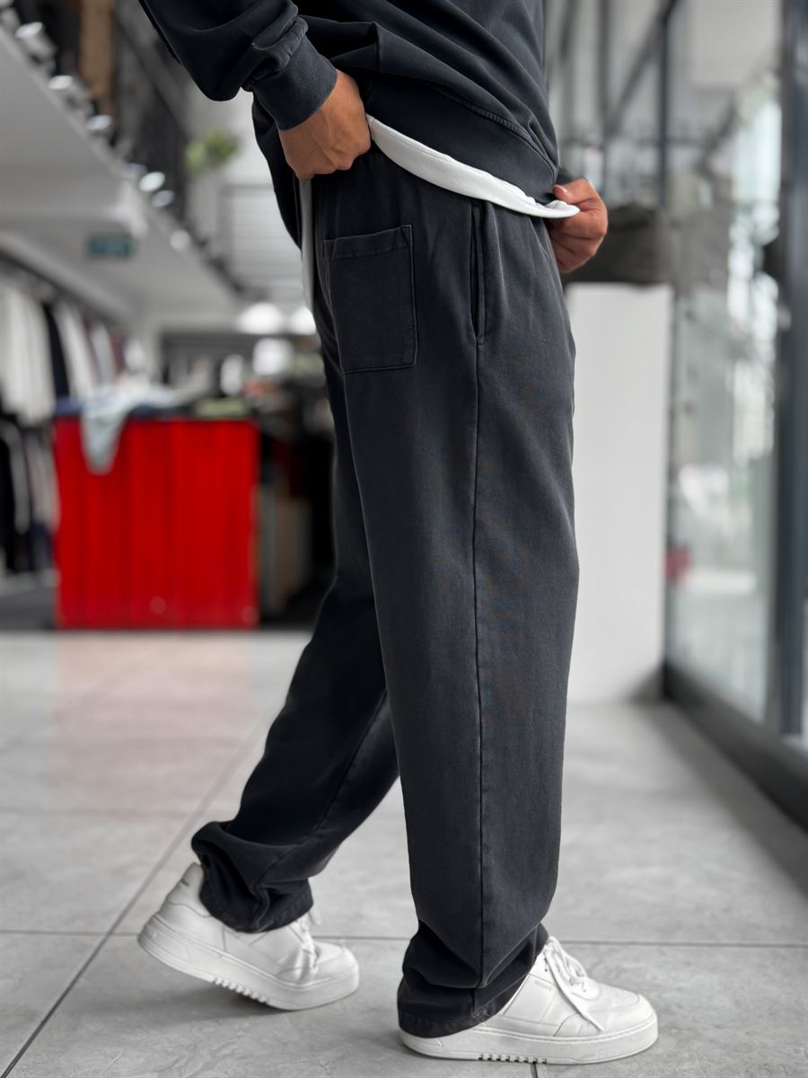 Black Washed Straight-Leg Sweatpants TW-7089