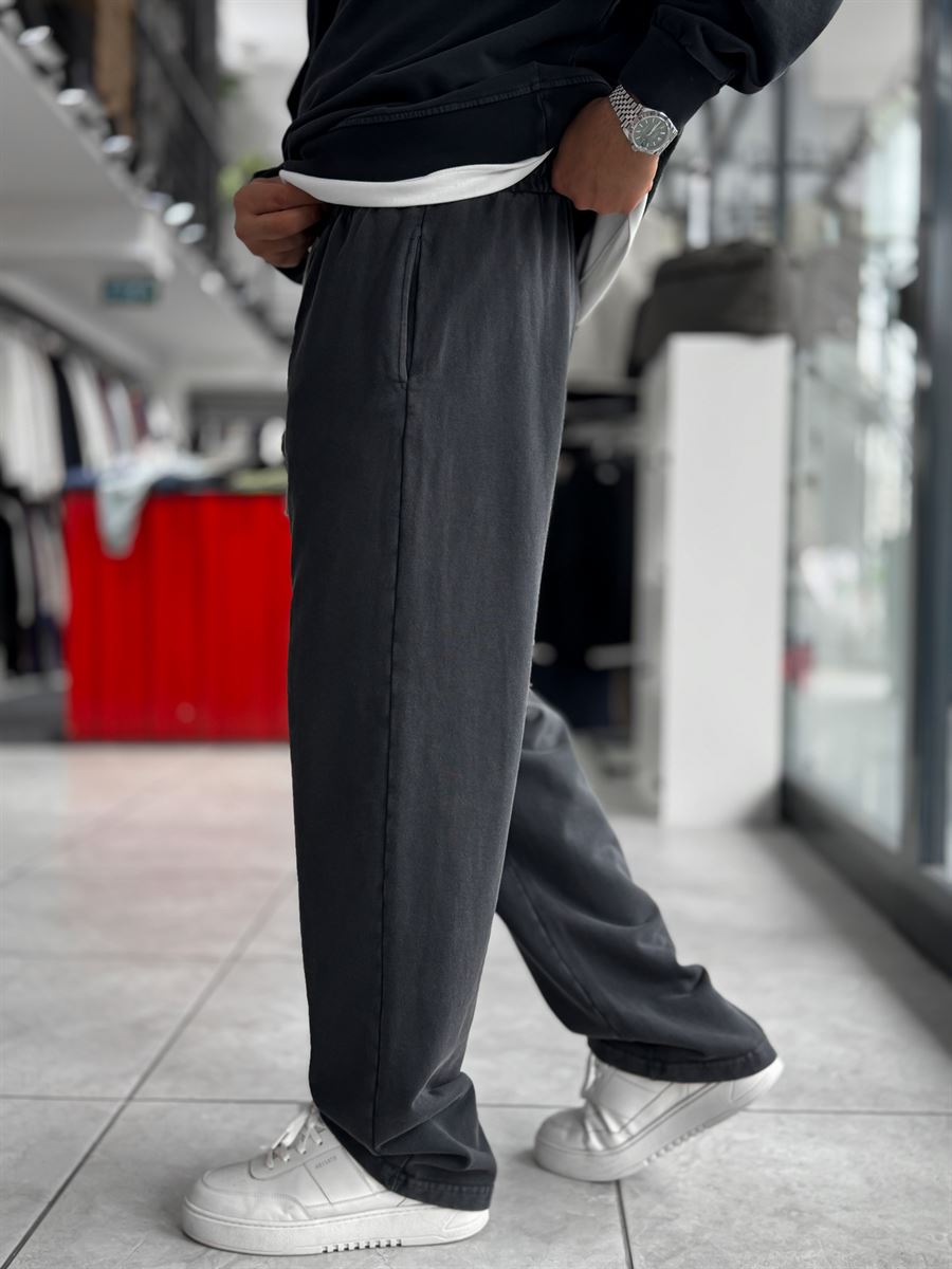 Black Washed Straight-Leg Sweatpants TW-7089