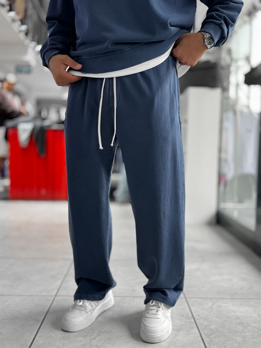 Navy Washed Straight-Leg Sweatpants TW-7089