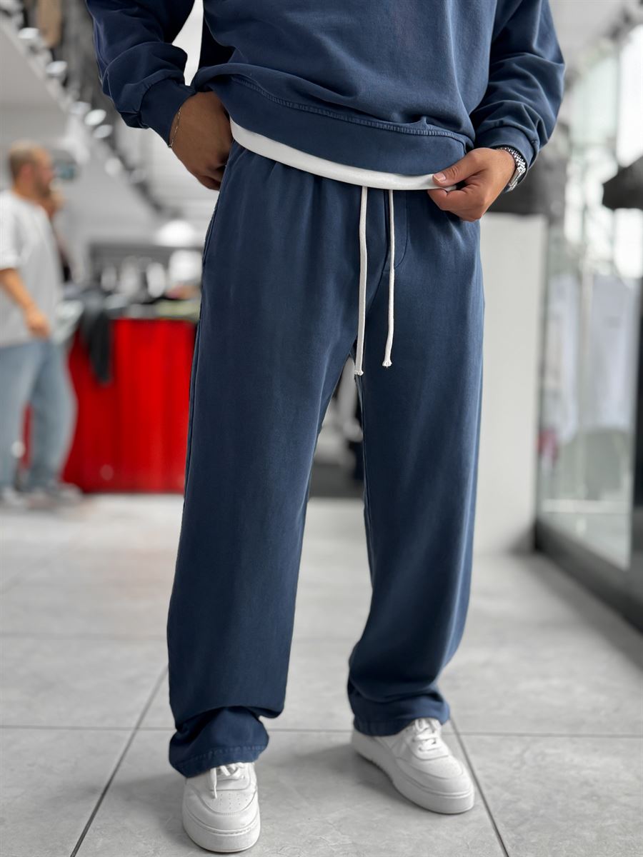 Navy Washed Straight-Leg Sweatpants TW-7089