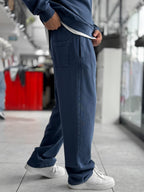 Navy Washed Straight-Leg Sweatpants TW-7089